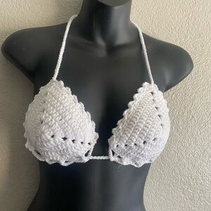 White Crochet Halter Bikini Top